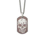Mens Stainless Steel Brown Plated Skull Dog Tag Pendant Necklace with Chain
